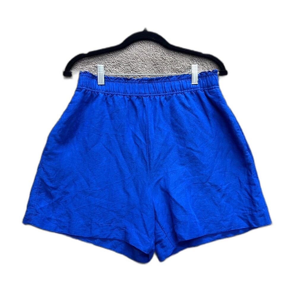 H & M Womens Shorts S Blue Linen Viscose Blend Pull On Elastic Waist